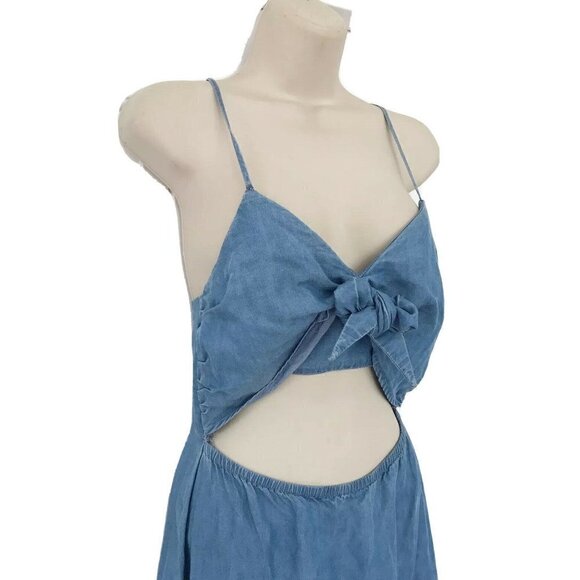 Lovers & Friends Denim Tie Front Midi Tencel Dress - Picture 3 of 8